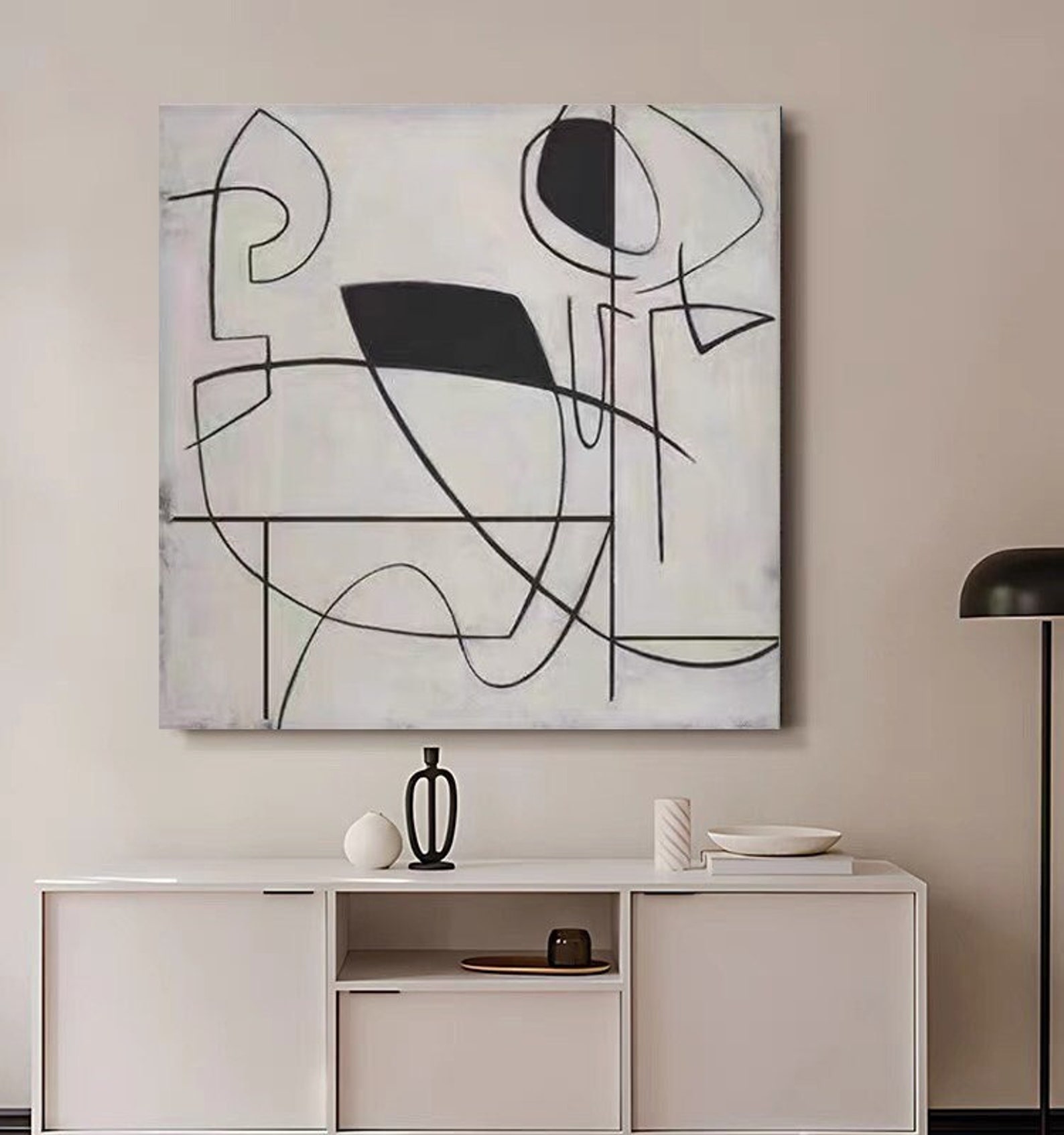 Black and White Abstract Line Painting: Minimalist Textured Wall Art - Etsy
