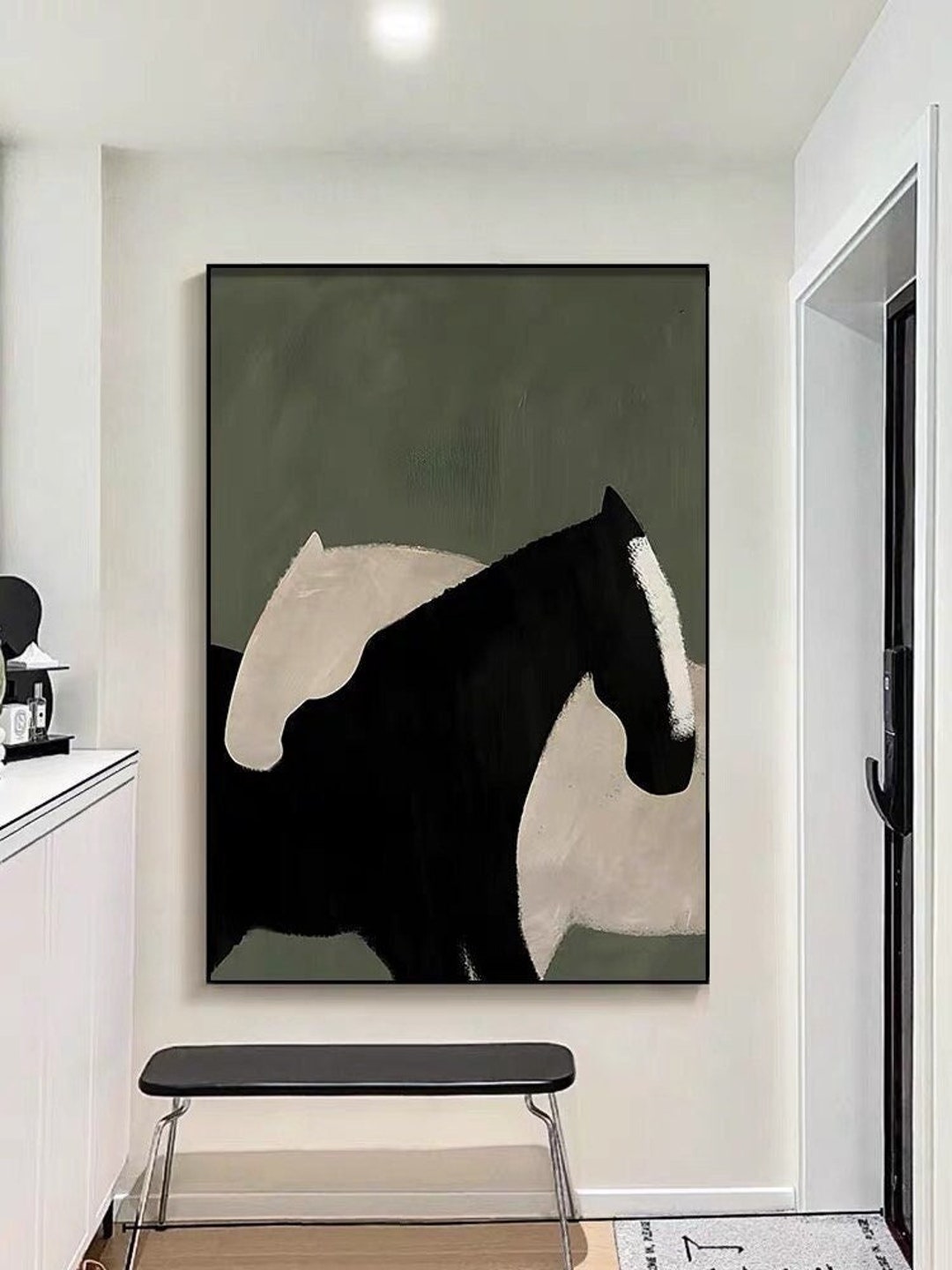 Large Original Horses Canvas Wall Art Abstract Black and White Horse
