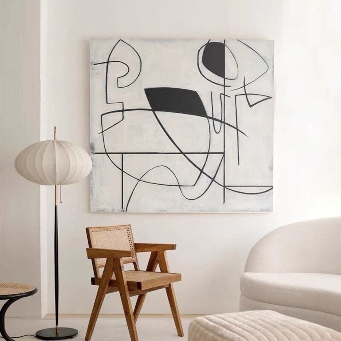 Black and White Abstract Line Painting: Minimalist Textured Wall Art - Etsy