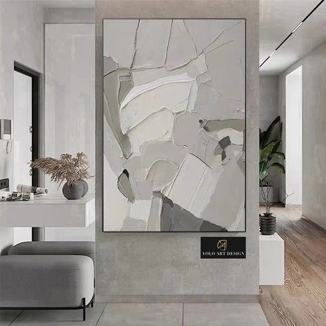 White and Beige Wall Art 3D Texture Abstract Painting Black Etsy