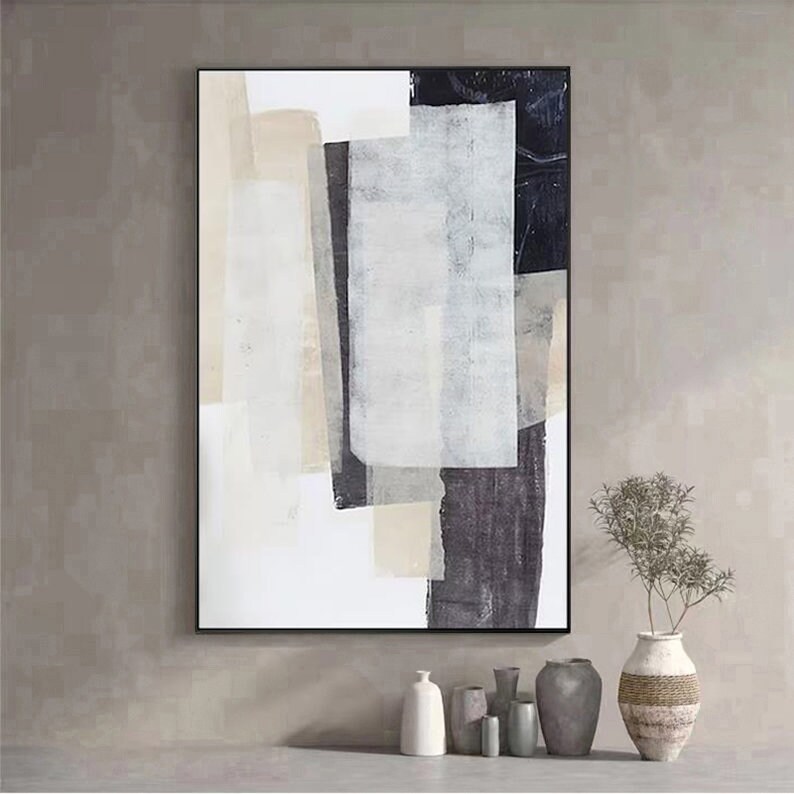 Black and Beige Wall Art Beige Abstract Painting Black and - Etsy