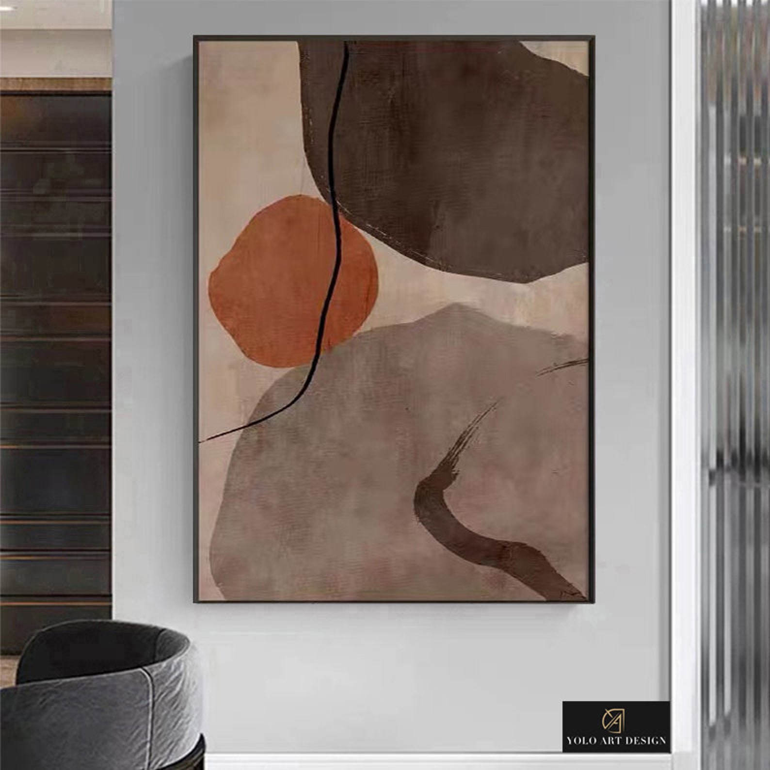 Large Minimalist Wall Art Painting Brown Painting Brownish Tones