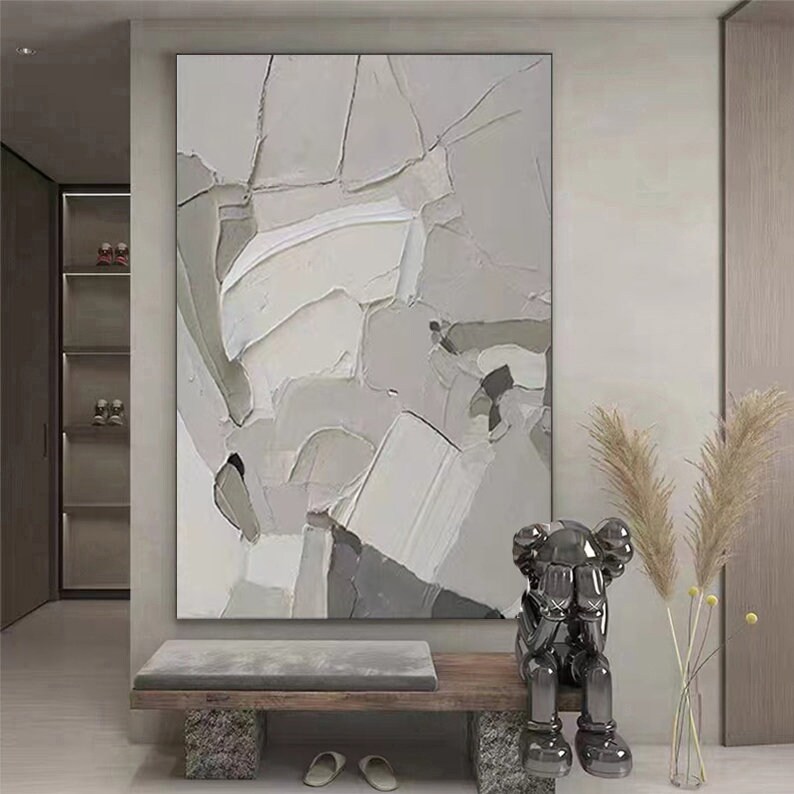 White and Beige Wall Art 3D Texture Abstract Painting Black Etsy