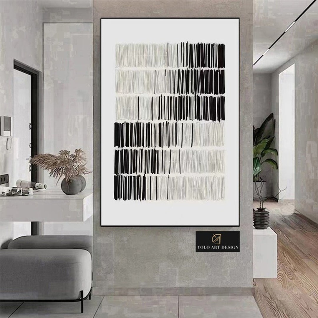 Large Black White Minimalist Art Black and White Texture Art Abstract