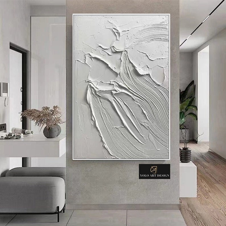 White Wave Abstract Painting White Wall Art White 3D Texture Art White
