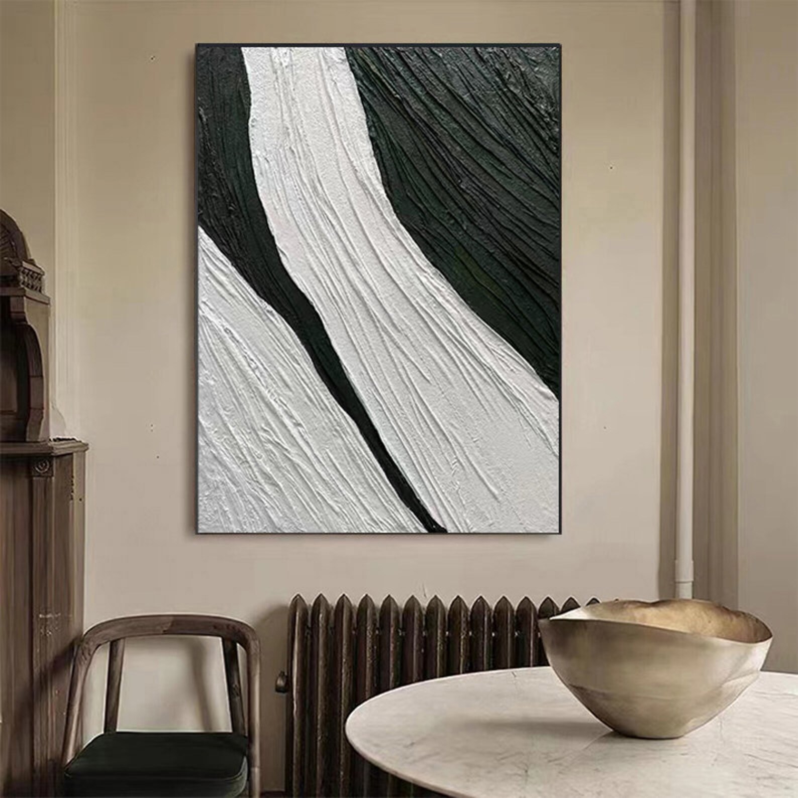 Black and White Painting Large White Textured Wall Art Black - Etsy