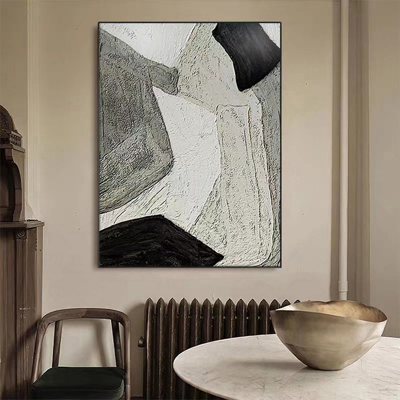 Black and Beige Wall Art Beige Abstract Painting Black and Grey Wall ...