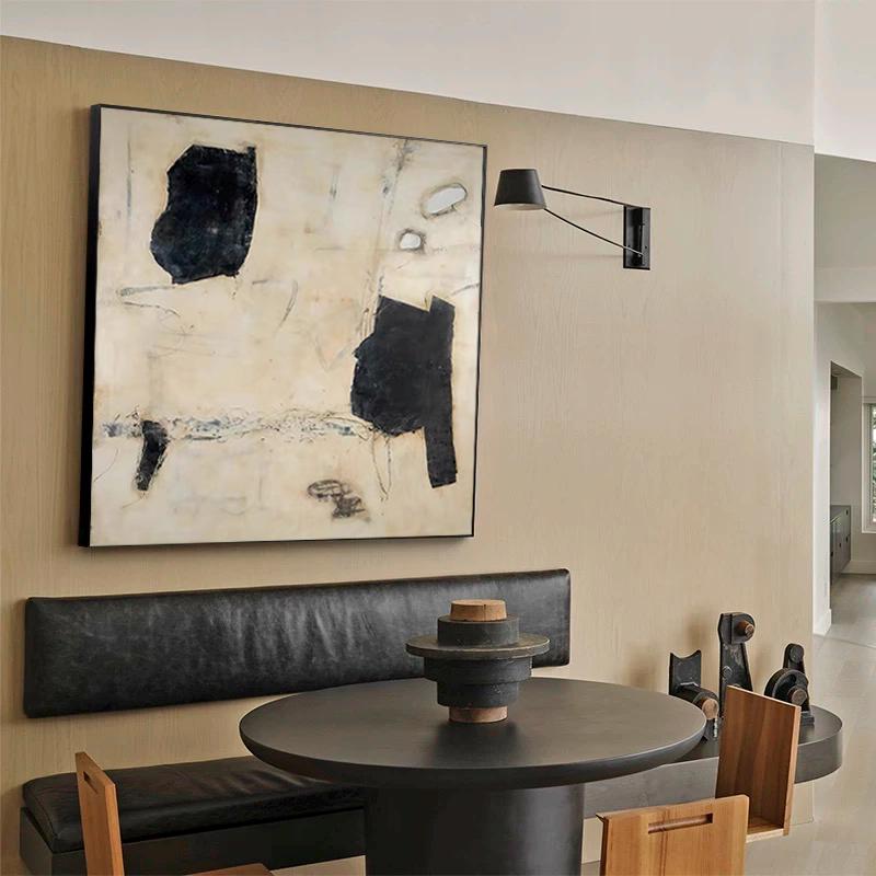 Large Abstract Painting Black Beige Modern Textured Canvas Art - Etsy