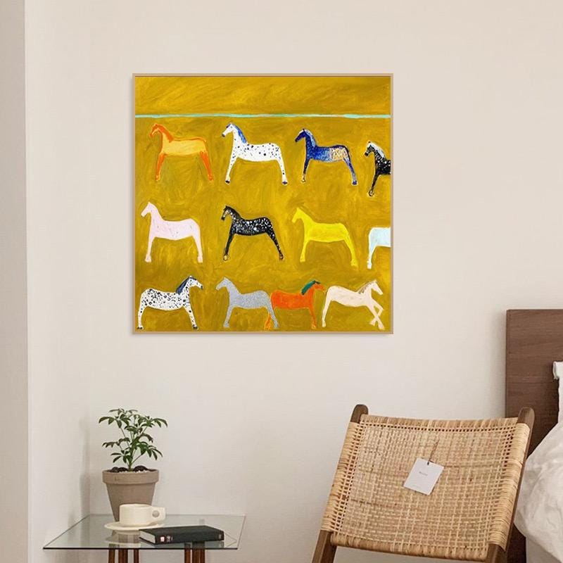Yellow Horse Abstract Painting Wabi Sabi Wall Art Minimalist Wall Art ...