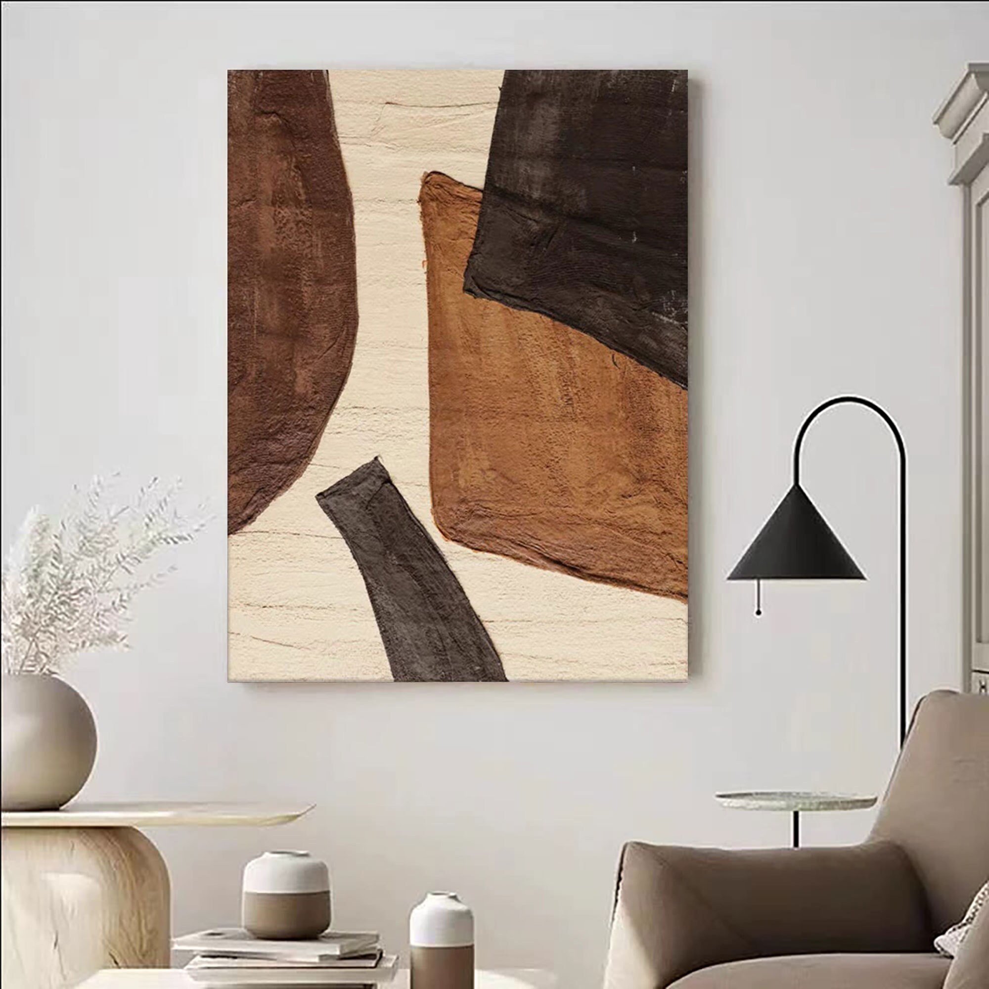 Beige and Black Abstract Painting on Canvas Wabi Sabi Wall Art - Etsy