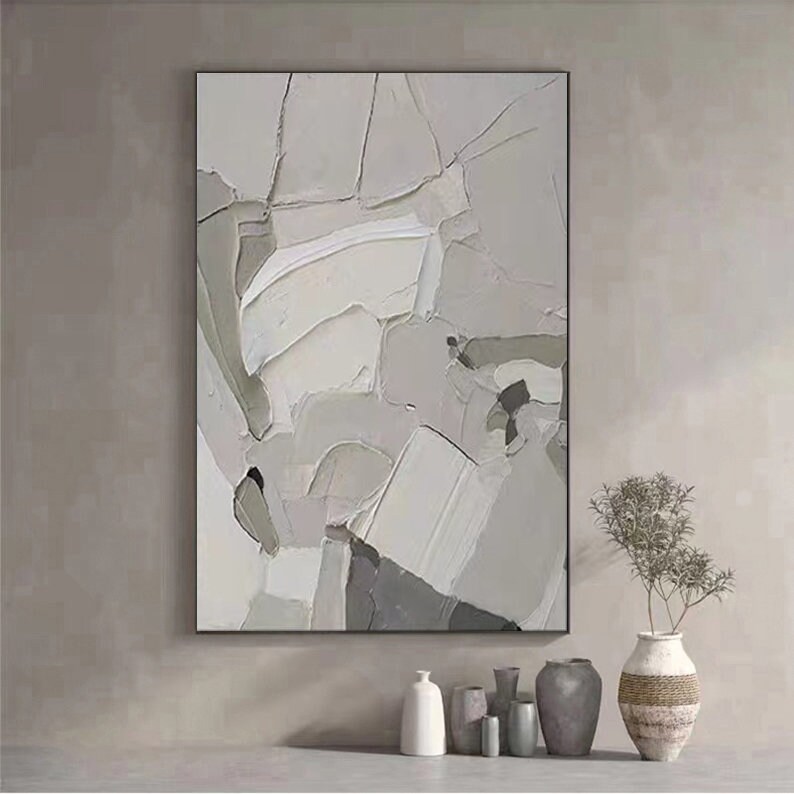White and Beige Wall Art 3D Texture Abstract Painting Black Etsy