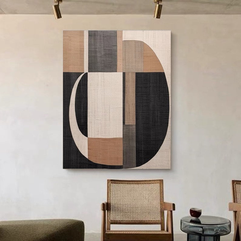 Wabi Sabi Wall Art Brown Textured Art Beige and Black Abstract Painting ...