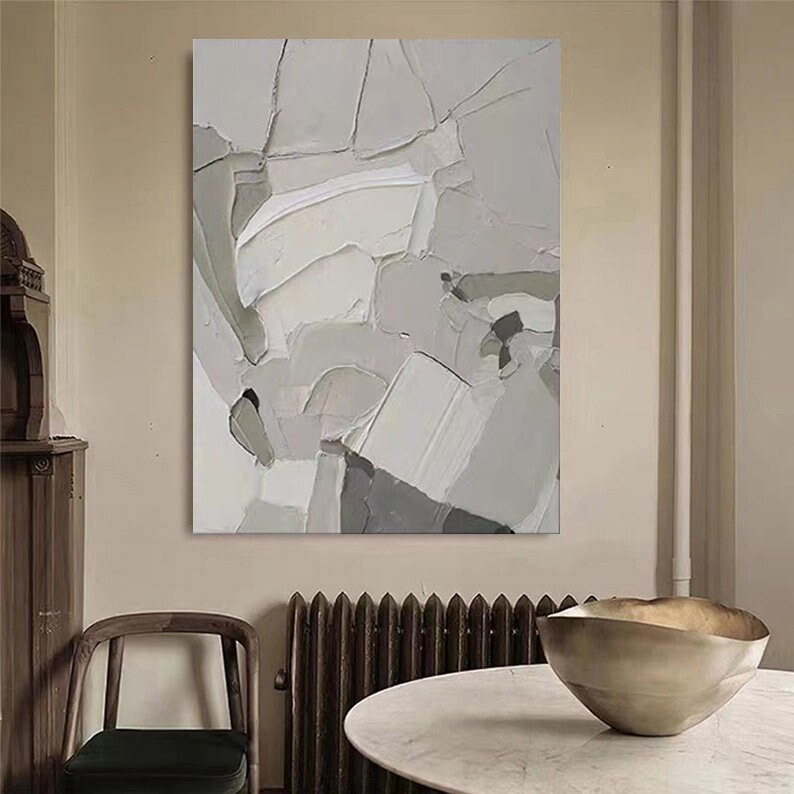 White and Beige Wall Art 3D Texture Abstract Painting Black Etsy