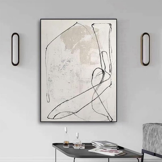 Beige Abstract Painting: Wabi-Sabi Minimalist Wall Art