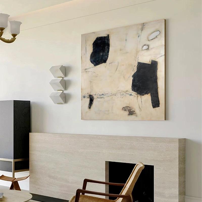 Large Minimalist Abstract Painting Black and Beige Modern Art Oversized ...