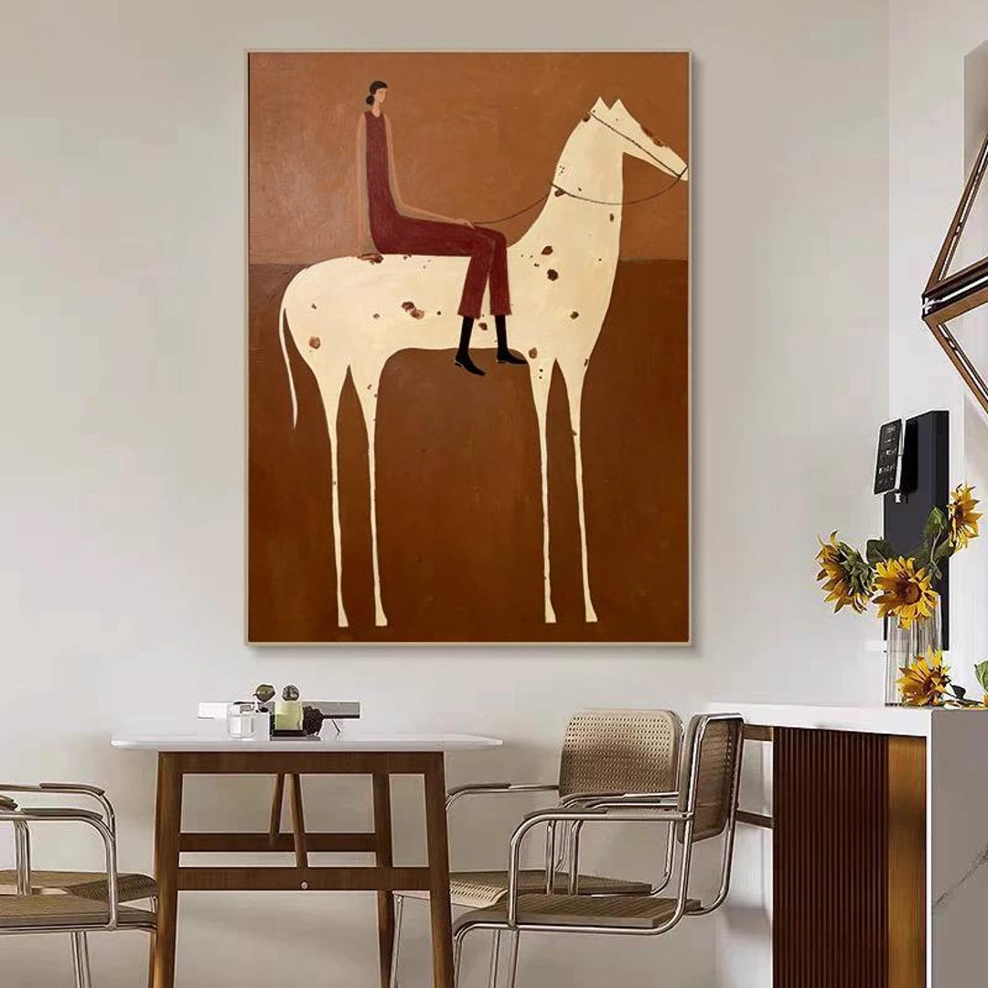 Abstract Horse Rider Oil Painting on Canvas, Modern Wall Art, Living ...