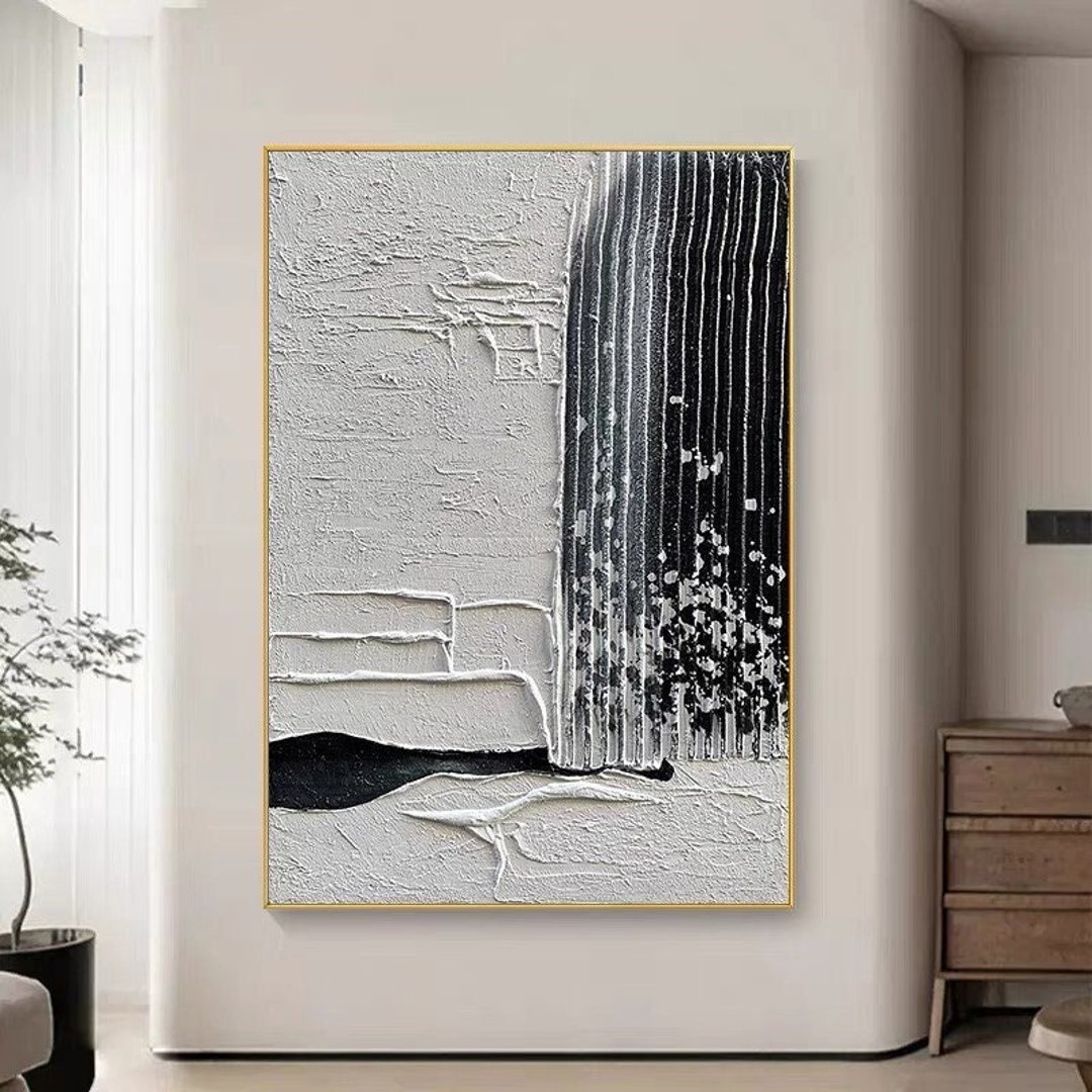 Minimalist Abstract Painting: Black and White Textured Wall Art - Etsy