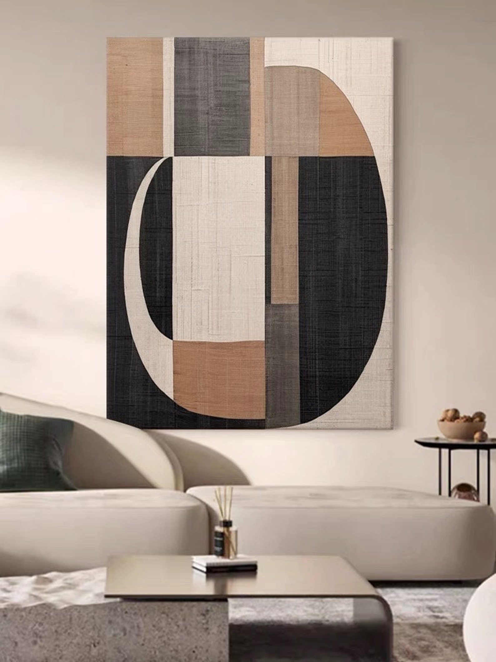 Wabi Sabi Wall Art Brown Textured Art Beige and Black Abstract Painting ...