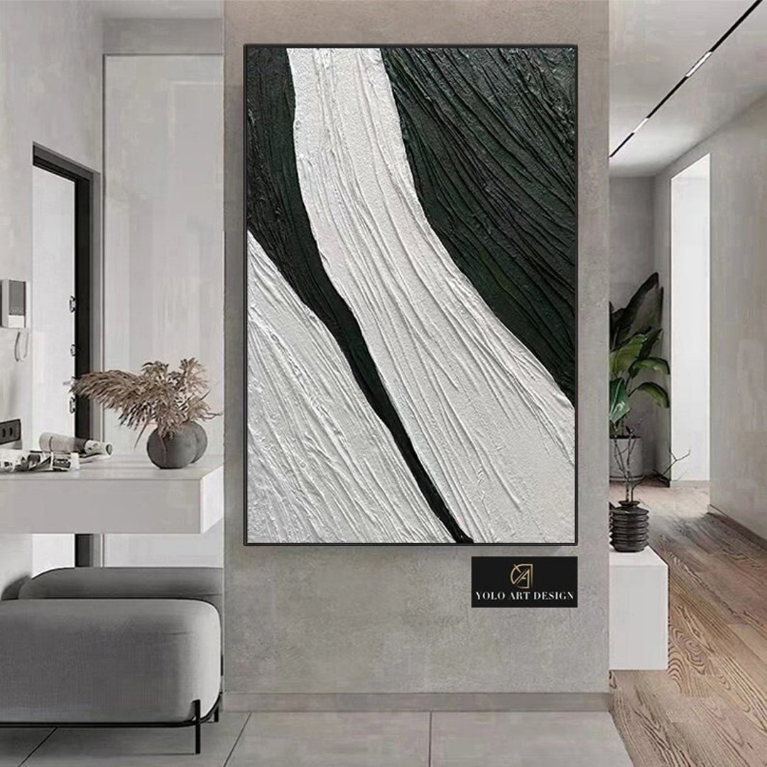 Black and White Painting Large White Textured Wall Art Black - Etsy