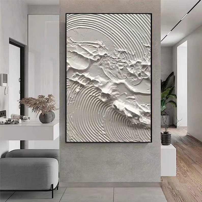 White Wave Abstract Painting White Wall Art White 3D Texture Art White