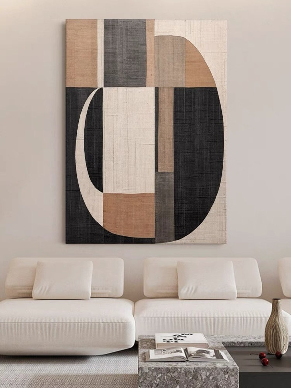 Wabi Sabi Wall Art Brown Textured Art Beige and Black Abstract Painting ...