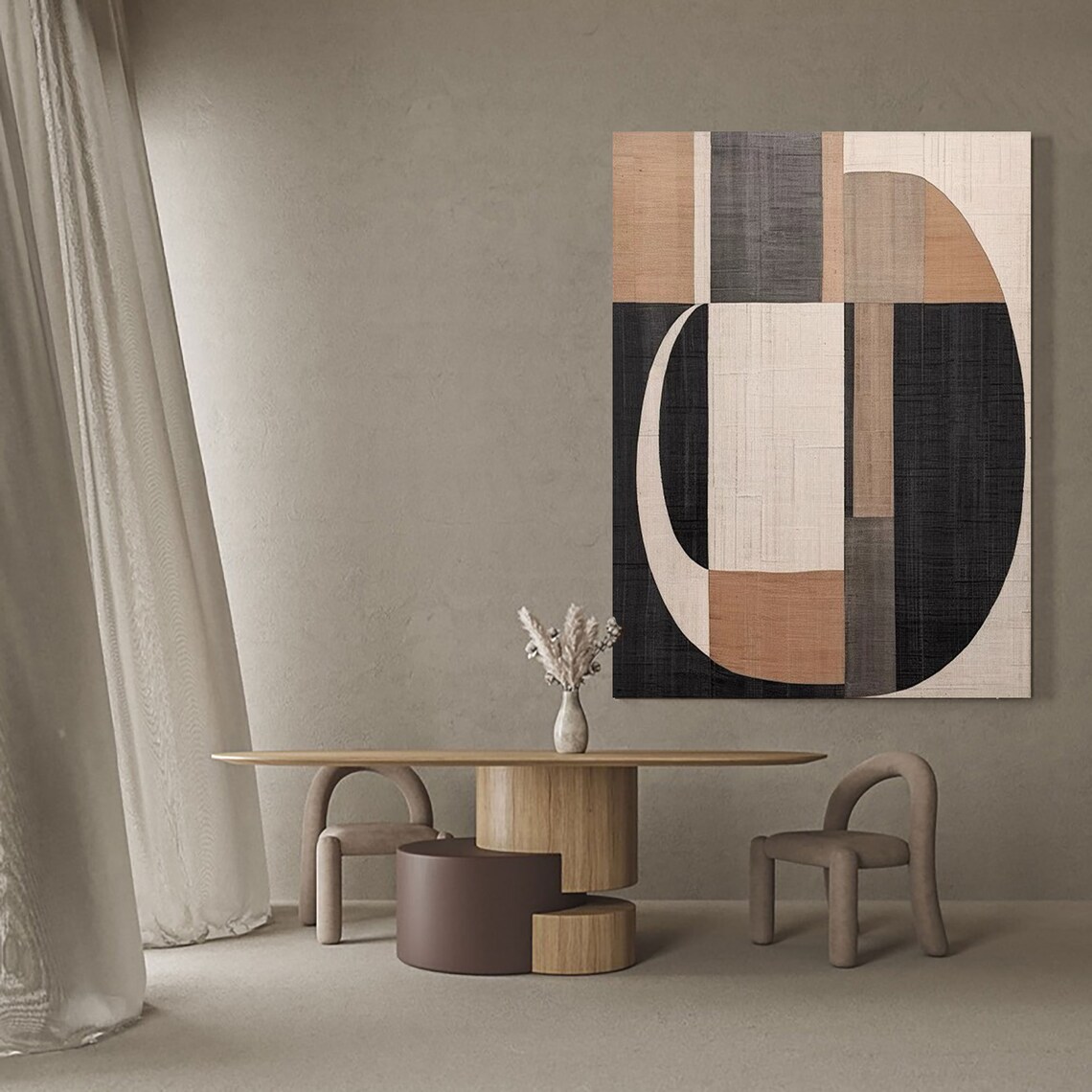 Wabi Sabi Wall Art Brown Textured Art Beige and Black Abstract Painting ...