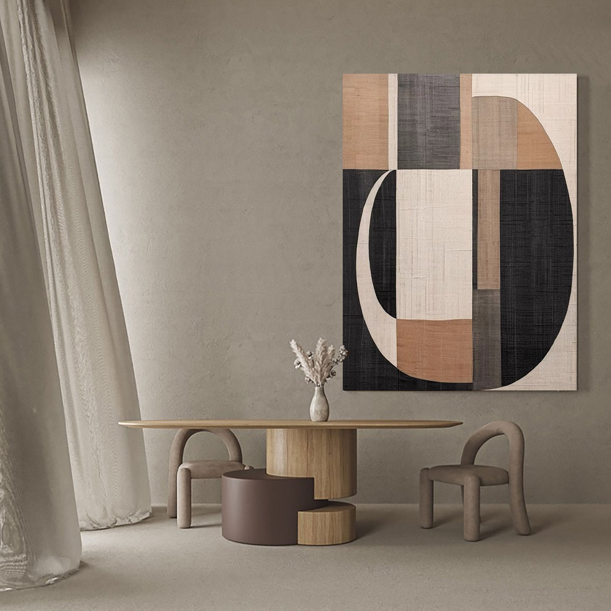 Wabi Sabi Wall Art Brown Textured Art Beige and Black Abstract Painting ...