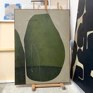 Wabi Sabi Wall Art Green Abstract Painting Green Textured Wall Art Large Green Painting Green and Beige Abstract Minimalist Painting