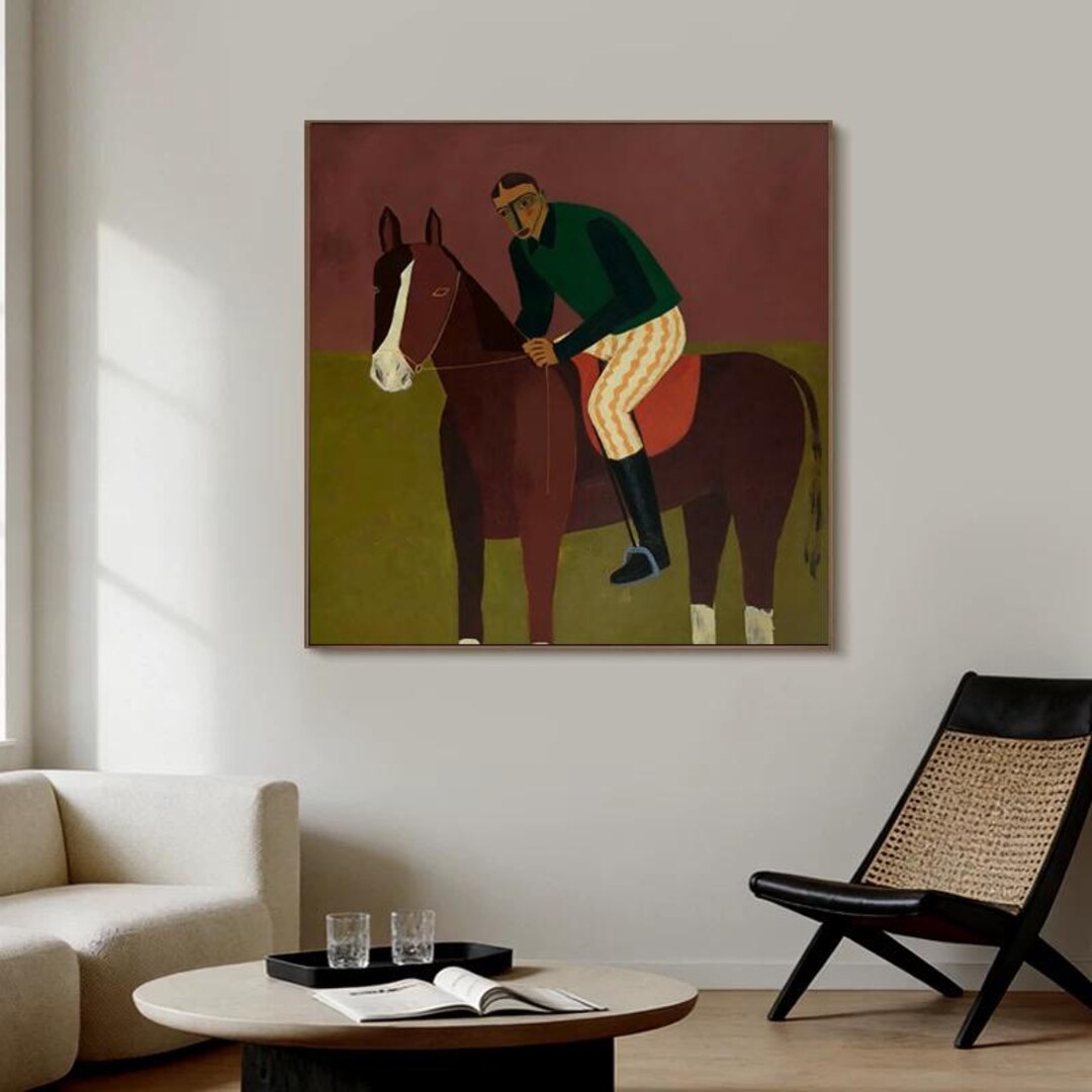Modern Horse Rider Painting, Abstract Equestrian Wall Art, Minimalist ...