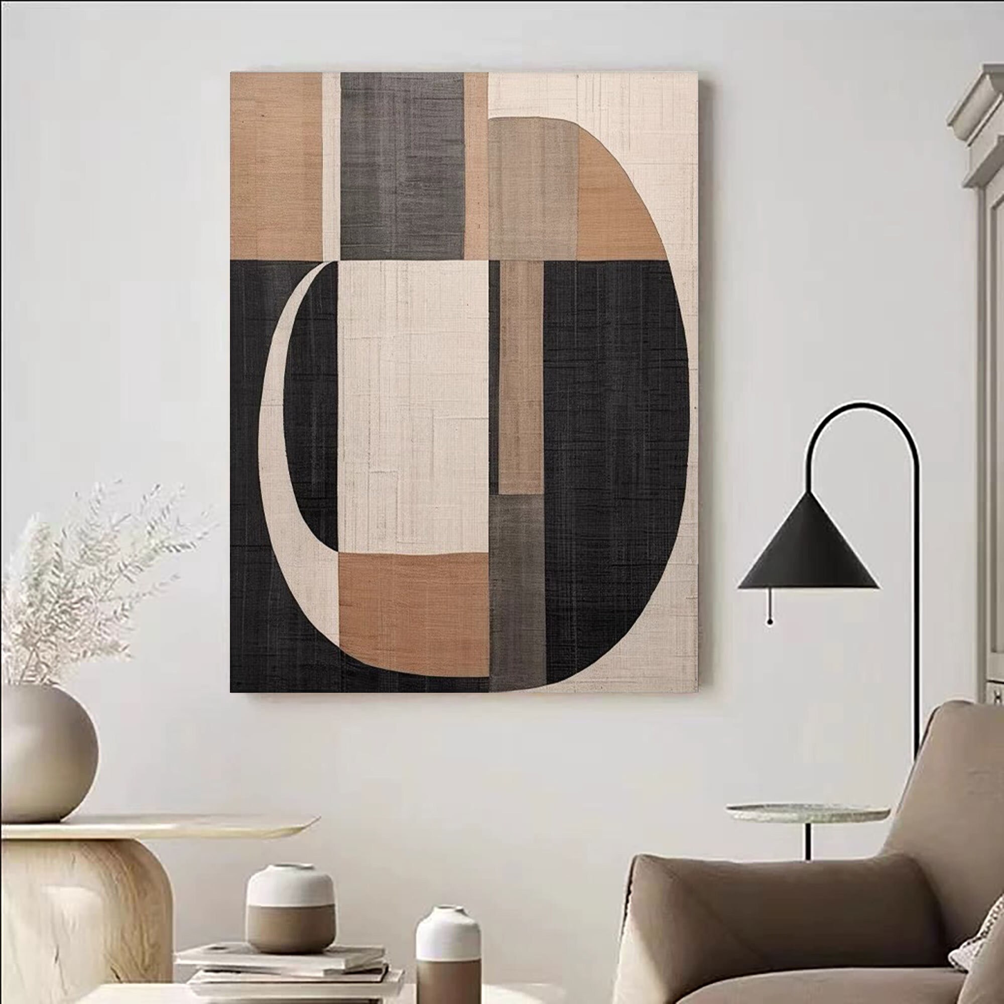 Wabi Sabi Wall Art Brown Textured Art Beige and Black Abstract Painting ...