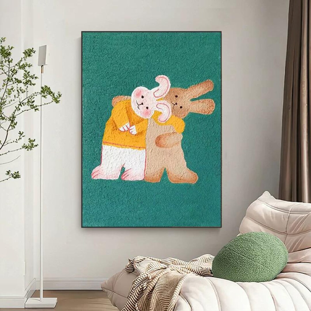 Original Green Rabbit Painting Abstract Animal Canvas Painting Acrylic ...