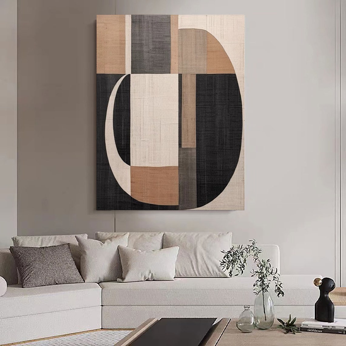 Wabi Sabi Wall Art Brown Textured Art Beige and Black Abstract Painting ...