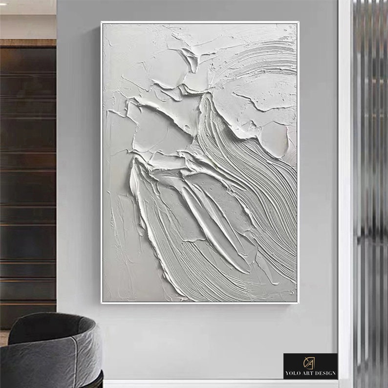 White Wave Abstract Painting White Wall Art White 3D Texture Art White