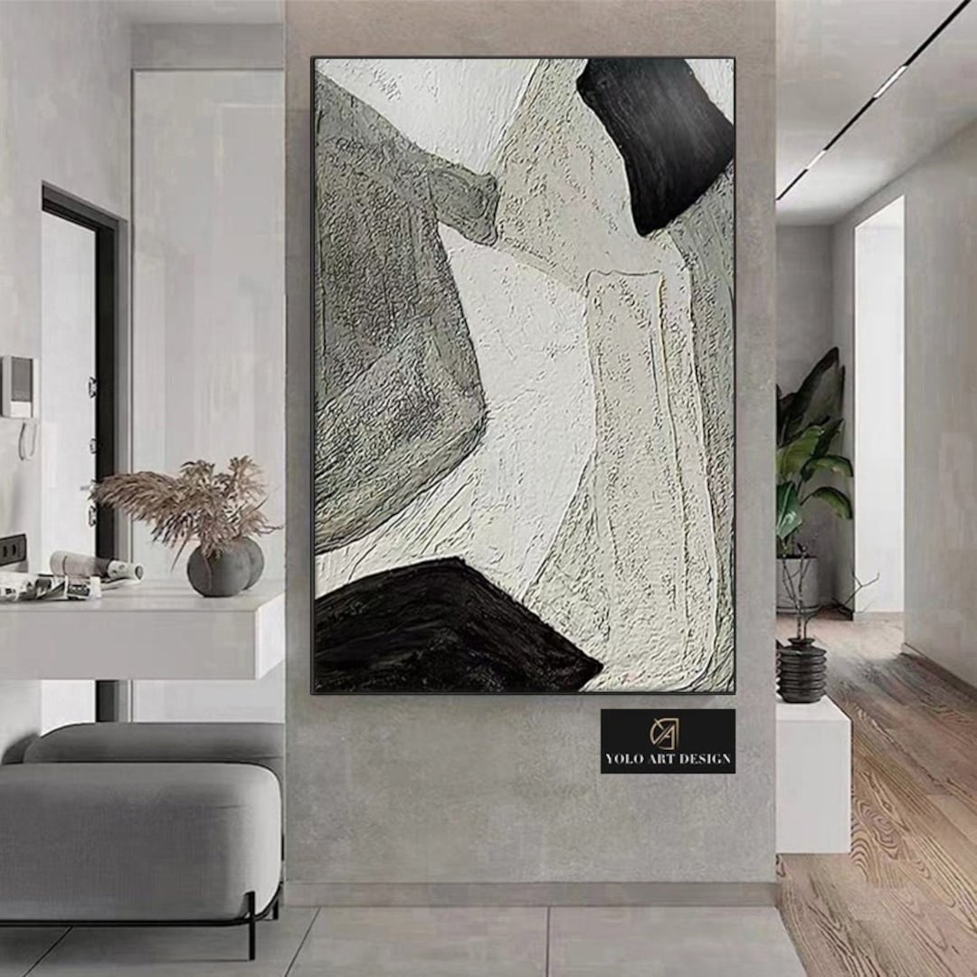 Black and Beige Wall Art Beige Abstract Painting Black and Grey Wall