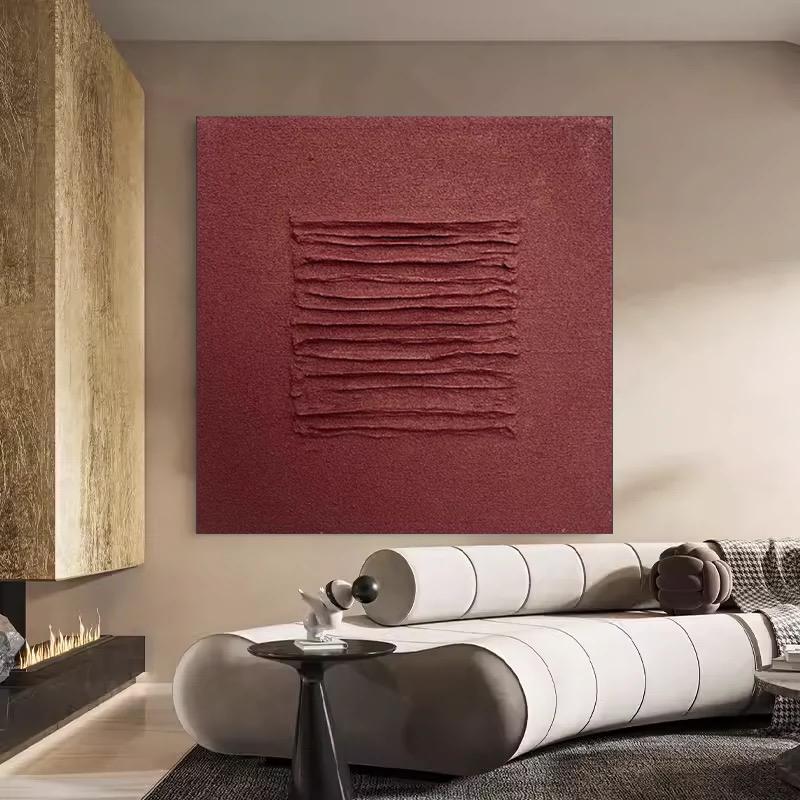 Large Red Abstract Oil Painting: Minimalist Wabi Sabi Textured Wall Art ...