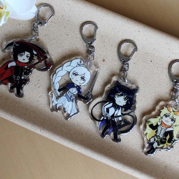 RWBY - Charms and Stickers. Team RWBY Keychain Accessory. Ruby, Weiss, Blake, Yang. Bumbleby, whiterose... team rwby ships