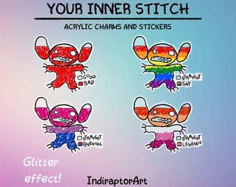 Your Inner Stitch Charms and Stickers - Bad, Gay, Bisexual, Lesbian - Acrylic Glitter Effect Keychain Accessory