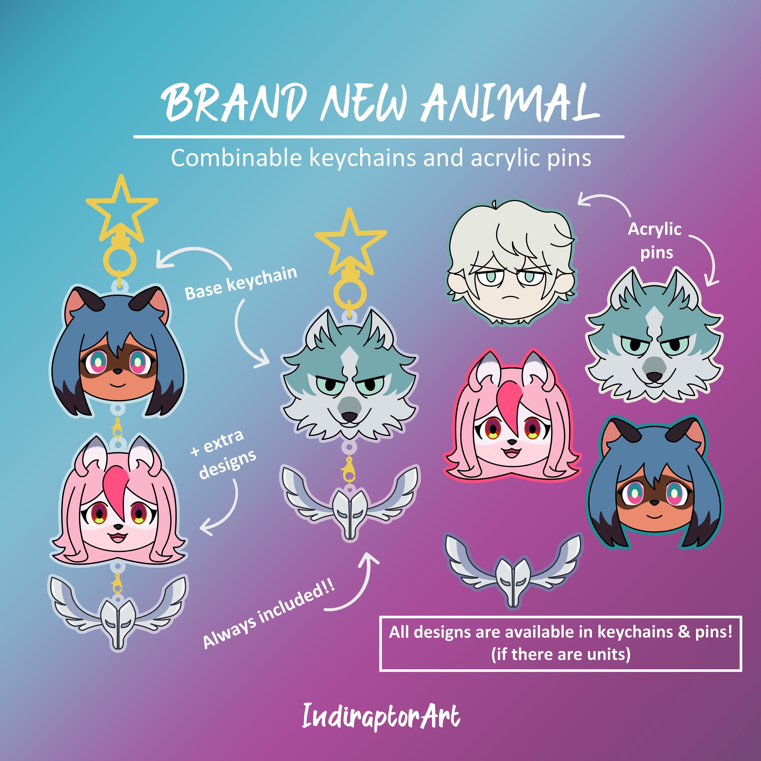 Brand New Animal Combinable Charms/keychains and Acrylic Pins - Etsy