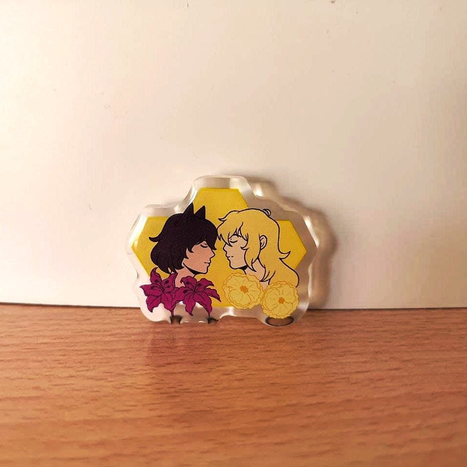Bumbleby themed pins - RWBY Acrylic Pin, bumblebee, ship, couple, bees, Blake Belladonna, Yang Xiao Long, LGBT, BMBLB