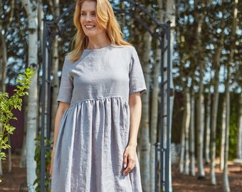 Linen dress, boho summer dress, white summer dress, midi dress, linen maxi dress, summer linen dress, wide sleeve dress , linen wrap dress