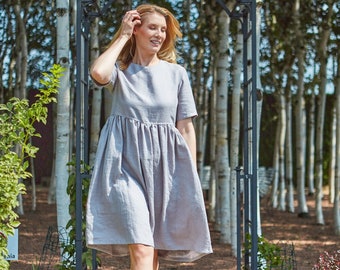 Linen dress, Smock linen dress, bohemian dress, boho midi dress, loose linen dress, linen summer dress, maternity dress, sleeved dress