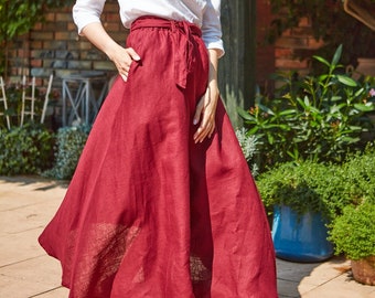 Linen skirt,Linen maxi skirt with pocket, long linen skirt, boho linen skirt, linen wrap skirt, summer skirt, handmade skirt