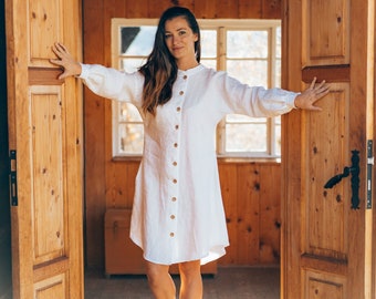 Linen dress, Linen Shirt Dress, Long sleeves linen tunic, white linen dress, Loose linen dress, long linen dress, linen clothing