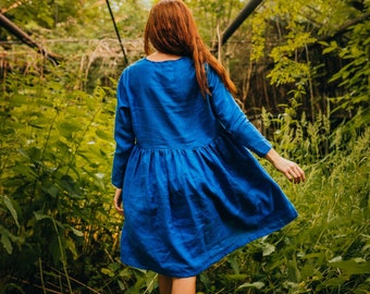 Linen dress, linen clothing, linen dress for women, linen dress with long sleeves, blue dress, boho midi dress, spring dress