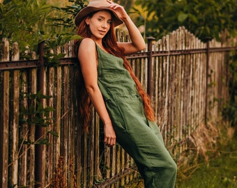 Wickel-Jumpsuit aus Leinen, Ärmelloser loser Strampler mit Taillenschnur und Taschen, Sommer-Jumpsuit mit V-Ausschnitt, Umstandsoverall aus Leinen