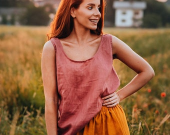 Linen tank top women, linen Camisole, black linen cami top, Sleeveless linen shirt , Linen Tank Top, V-neck Linen Top