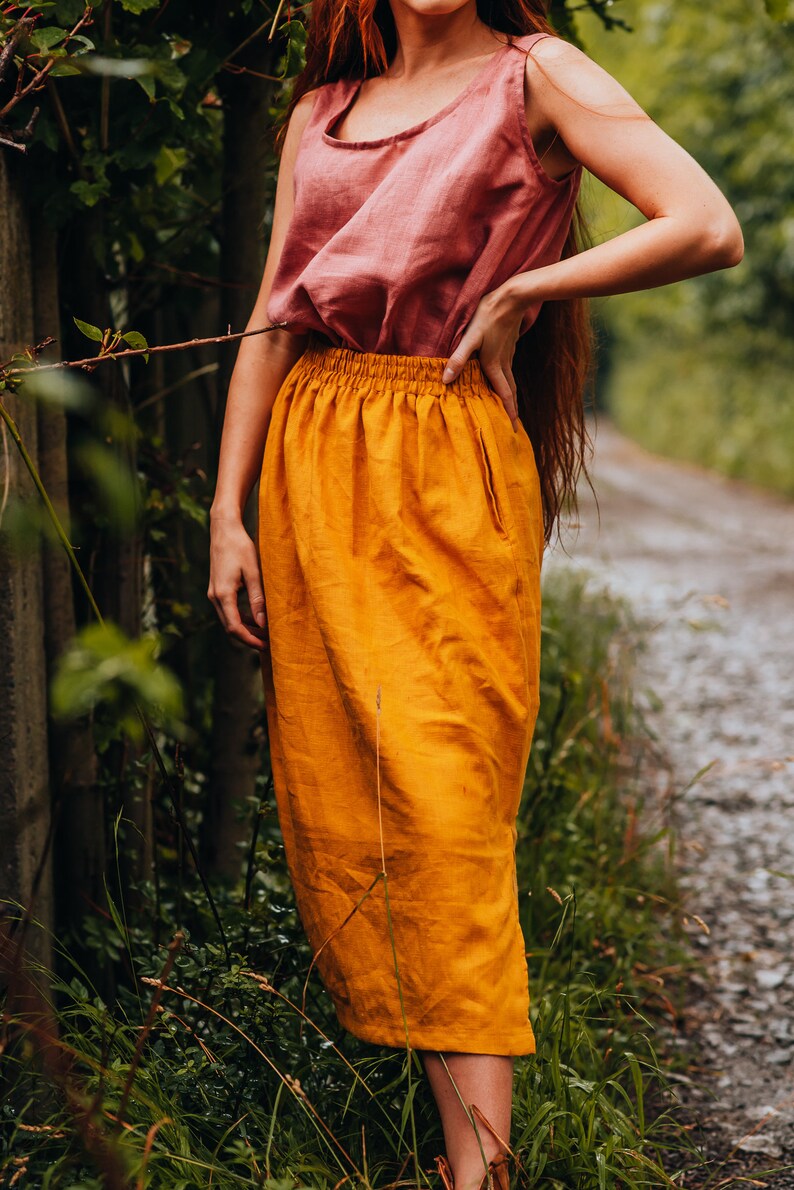 Linen skirt,skirt with pockets, linen clothing, a line skirt, midi skirt, boho skirt, linen skirt long, linen wrap skirt image 4