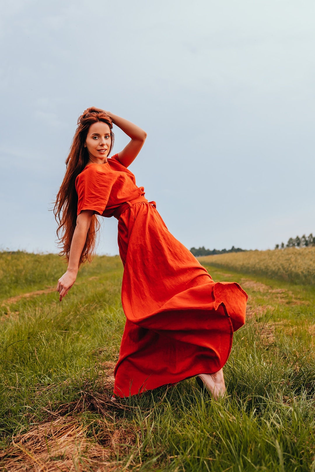 Linen Maxi Dress, Long Linen Dress, Boho Maxi Dress, Maxi Dress, Red ...
