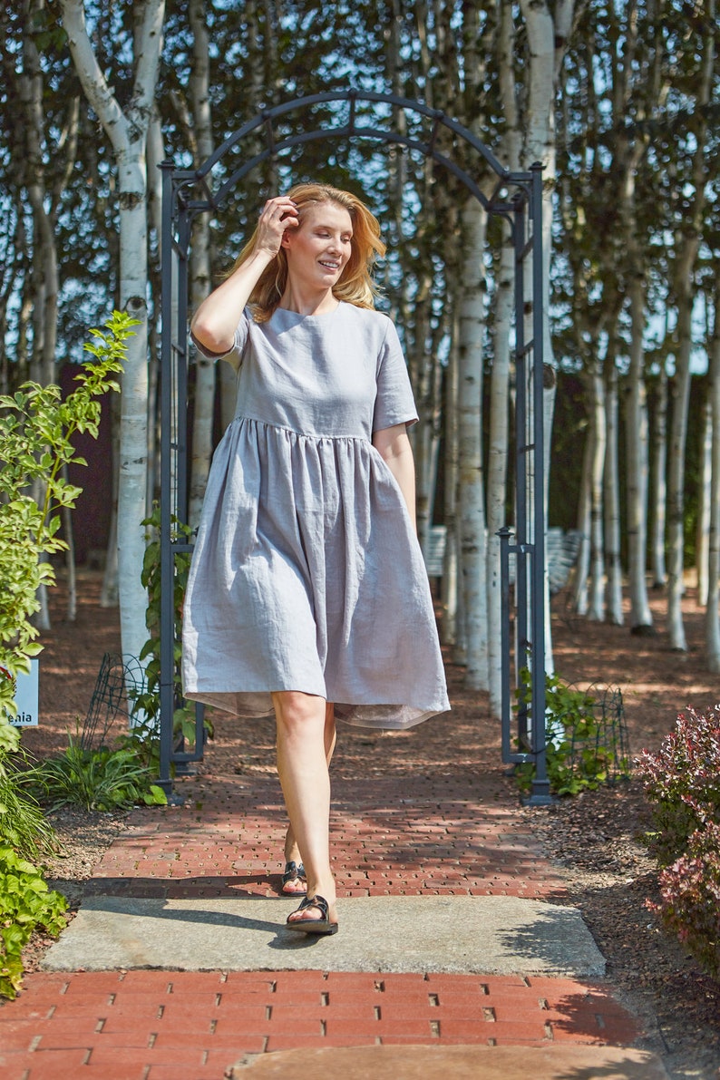 Linen dress, boho summer dress, white summer dress, midi dress, linen maxi dress, summer linen dress, wide sleeve dress , linen wrap dress image 4