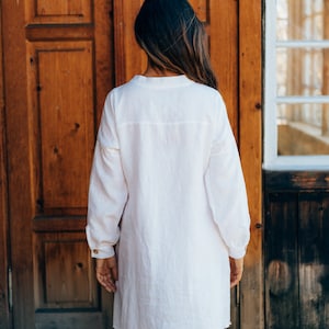 Women linen cardigan, linen kimono dress, with long sleeves and buttons, white linen cardigan, long cardigan Kimono Wrap, linen kimono coat image 5